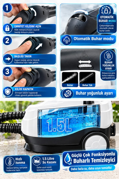 Evde Deterjan Devrini Bitiren 10'u 1 Arada Buhar Gücü: Mogotech MG-101 (1500W)