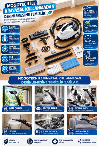Evde Deterjan Devrini Bitiren 10'u 1 Arada Buhar Gücü: Mogotech MG-101 (1500W)