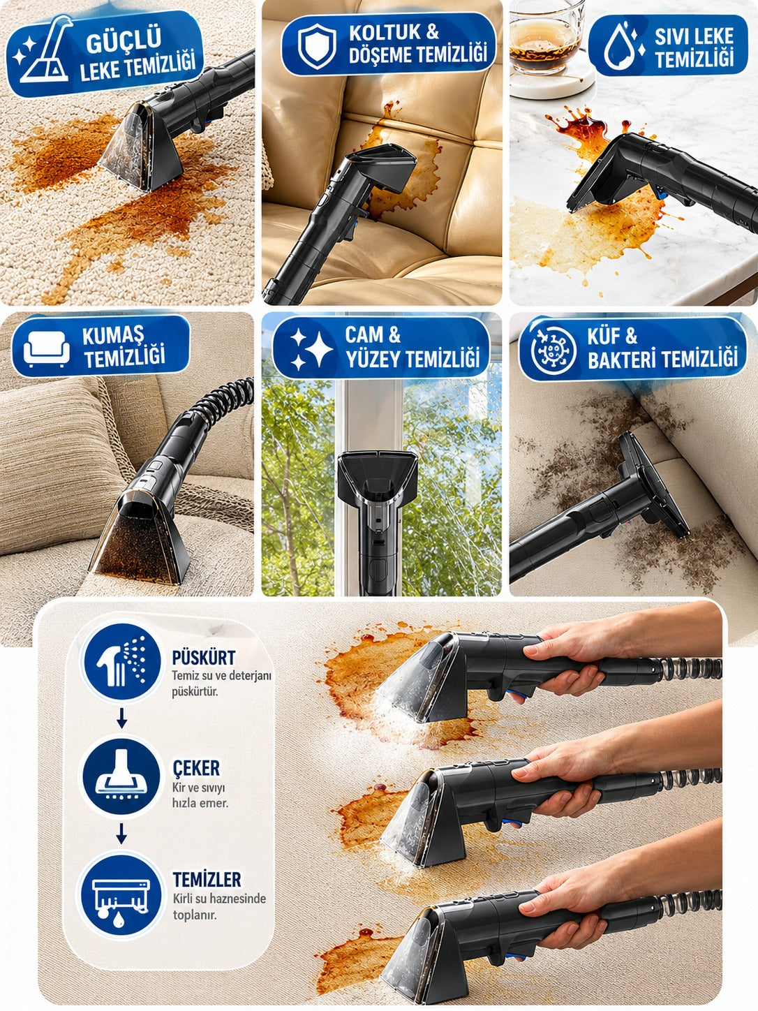 Evde Deterjan Devrini Bitiren 10'u 1 Arada Buhar Gücü: Mogotech MG-101 (1500W)